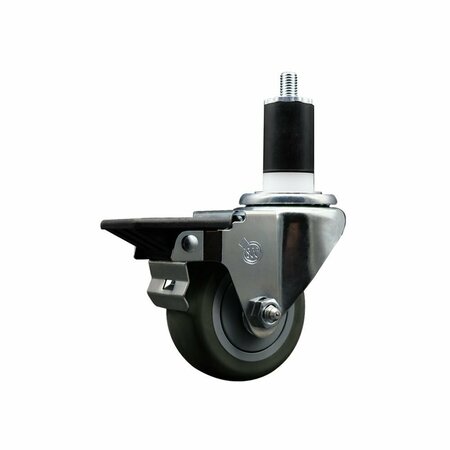 SERVICE CASTER 3'' Gray Poly Swivel 1-1/2'' Expanding Stem Caster with Brake SCC-EX20S314-PPUB-PLB-112